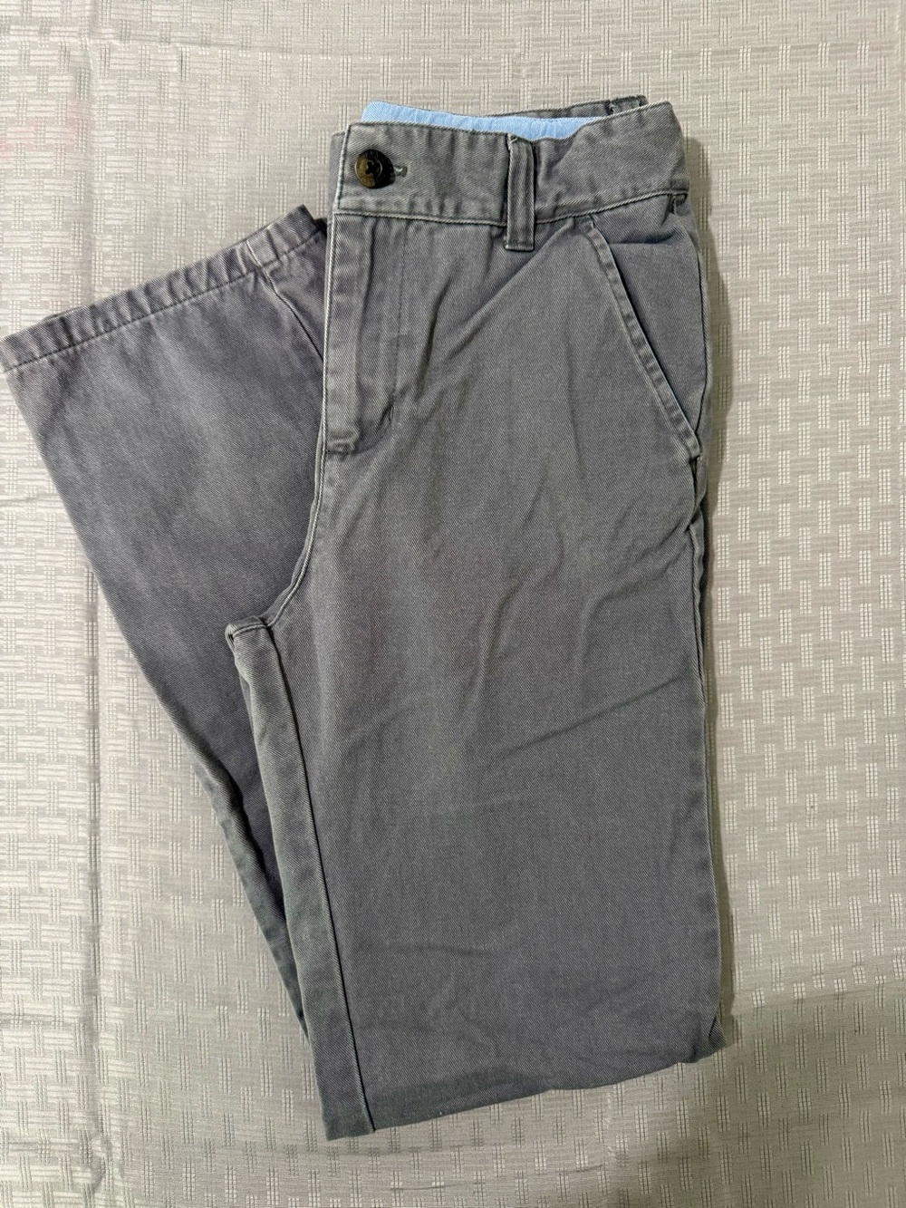 Janie and Jack Gray Boys Chinos with Light Blue Waistband Detail